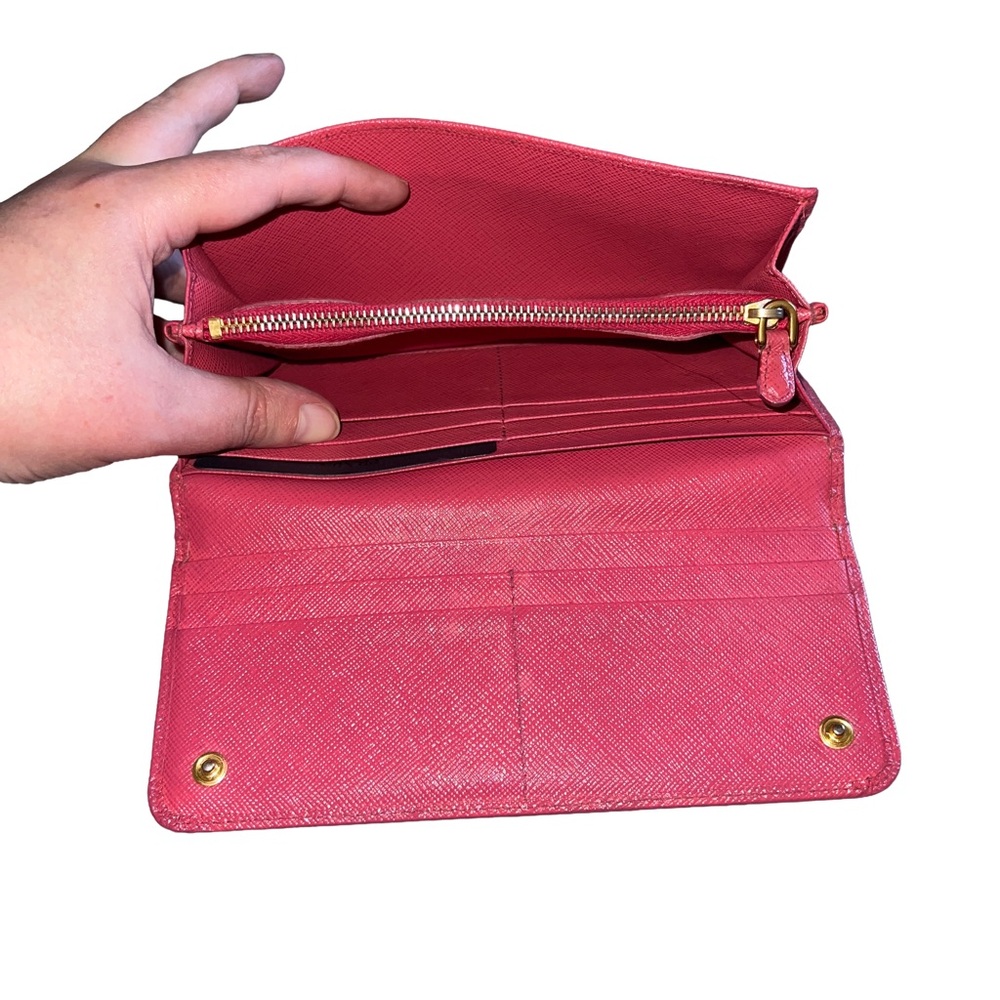 Prada Saffiano Lux Bow Flap Leather Wallet - Peonia Pink - Picture 10 of 16